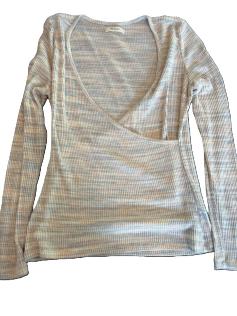 Madewell Pink Striped Faux Wrap Pullover Sweater Size L